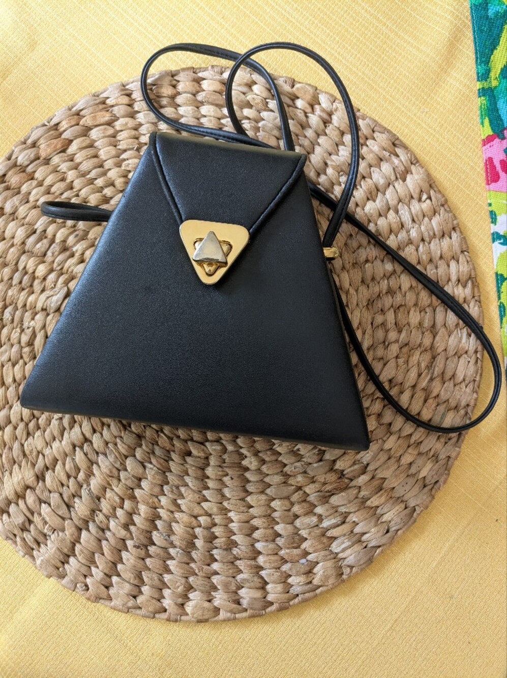 Andé Black Pyramid Triangle Crossbody Bag with Gold Accent
